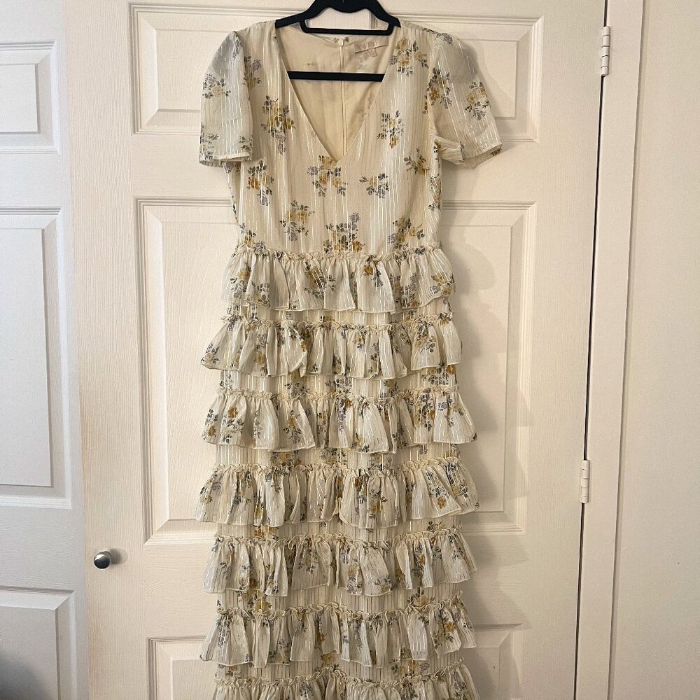 WAYF Darlene Tiered Floral Striped Ruffle Maxi Dress - Medium